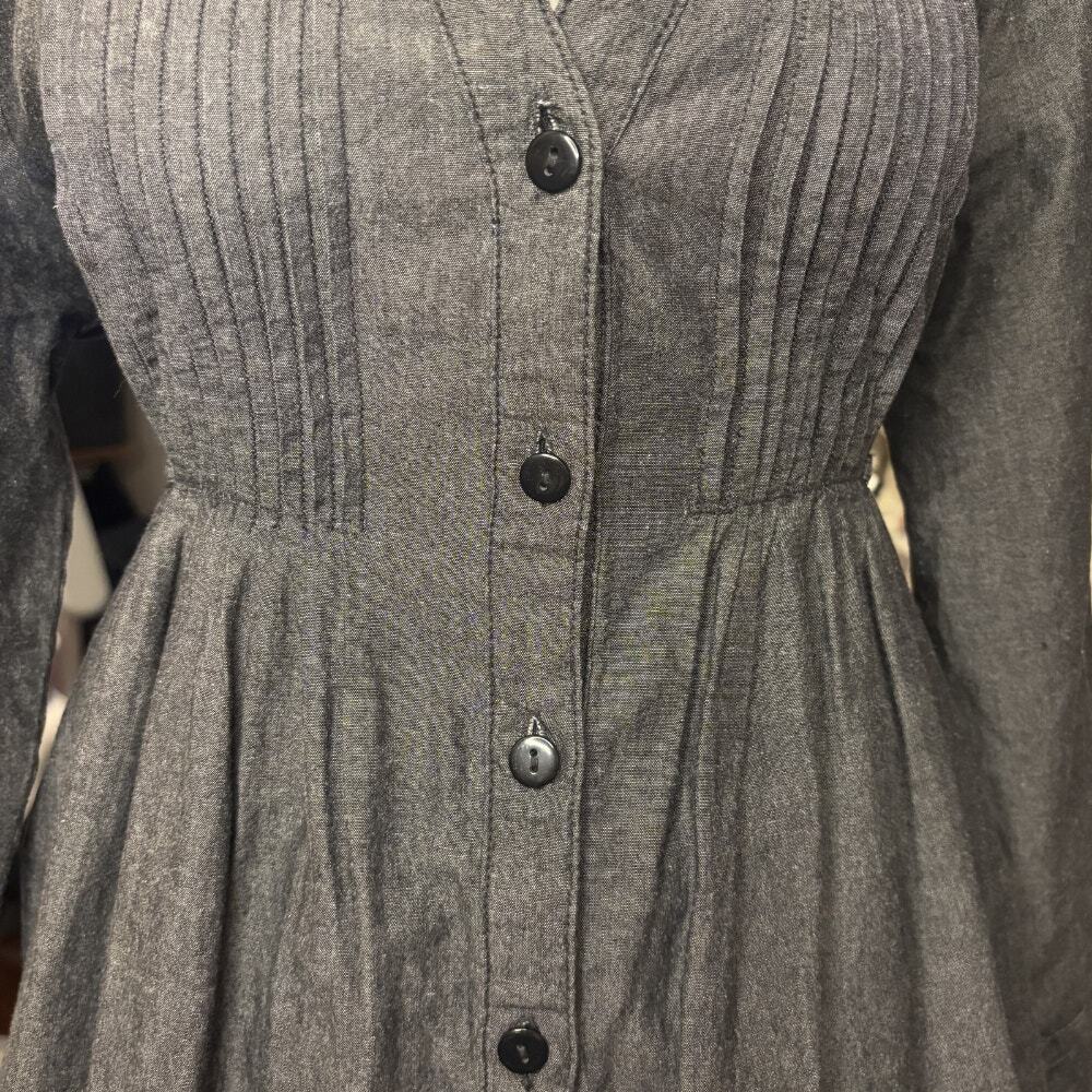Vintage Passport Gray 100% Cotton Pintuck Tunic Dress Mini Longline Shirt L 90s - Picture 4 of 8